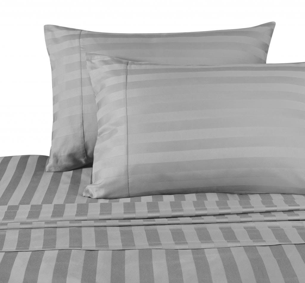 Sheet Set Grey 300TC Damask Stripe Cotton Full, Queen, King, CalKing