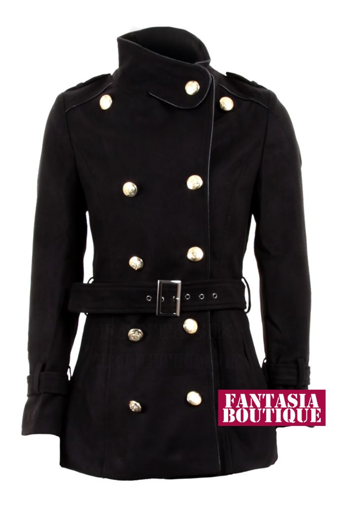Ladies Double Breasted Long Sleeve Belted Military Jacket Women's Coat 8-14