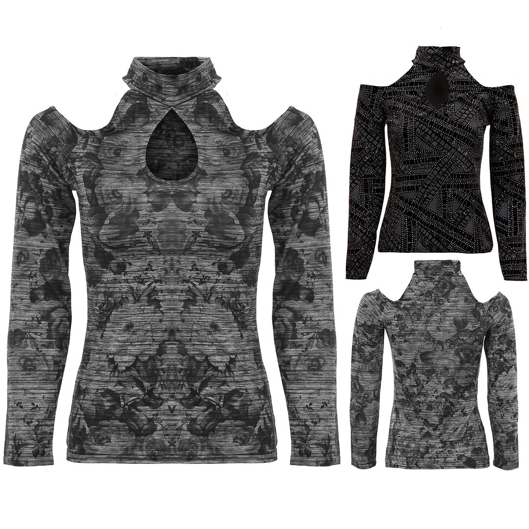long sleeve shirt with cut out shoulders