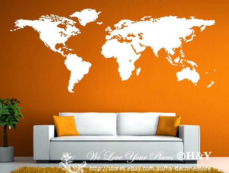 World MAP Wall ART Vinyl Decal Stickers Home Decor Removable Mural Free