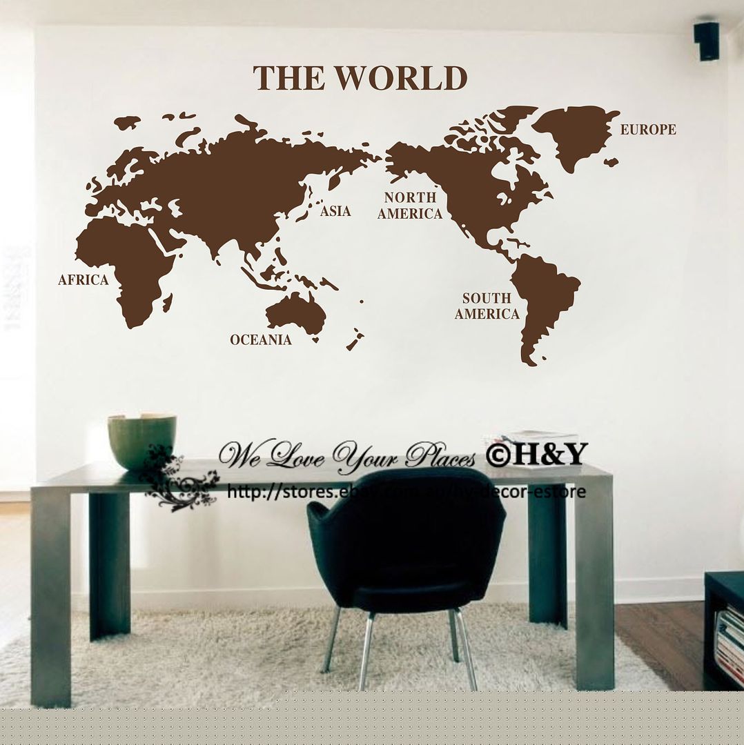 World Map Wall Art Vinyl Decal Stickers Home Decor Removable Mural Free