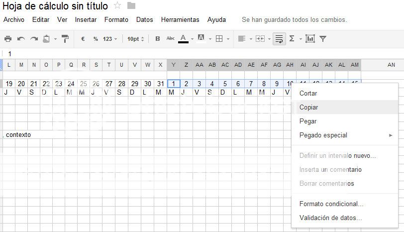 Añadir multiples columnas en google docs o en google drive spreadsheets, hojas de cálculo