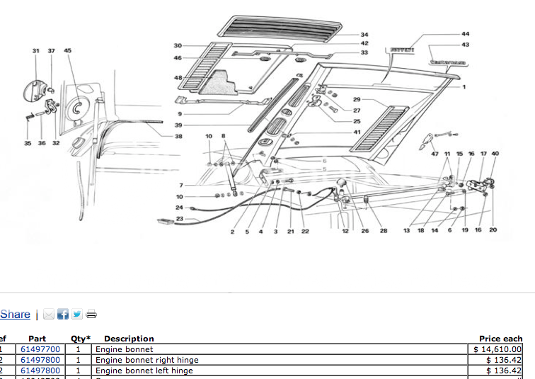 Ferrari Testarossa Engine Bonnet Rear Tail Gate Lid 61497700