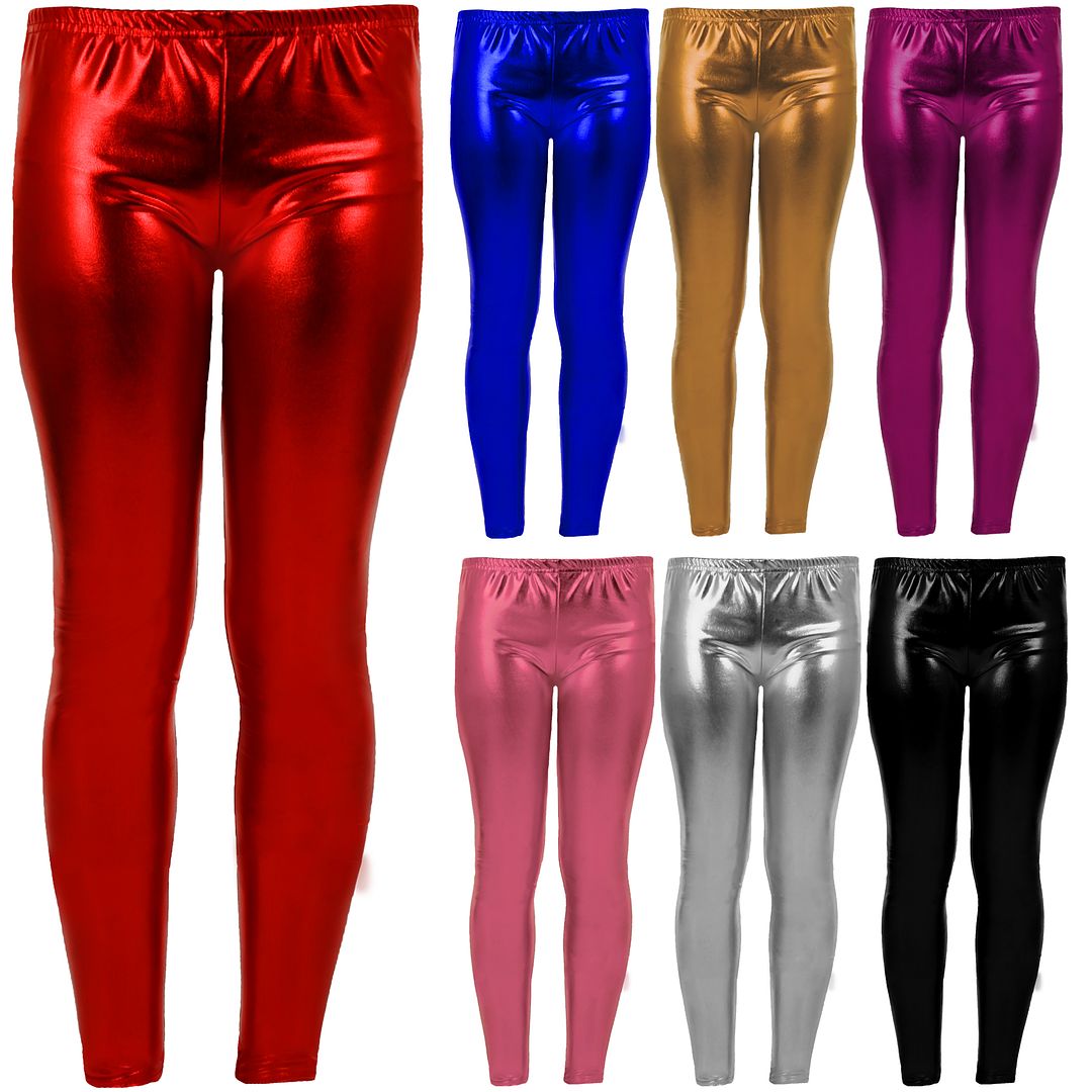 Girls Kid's Metallic Shiny Children's Wet Look Party Disco Pants ...